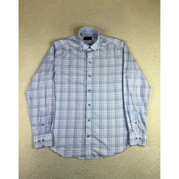 David Donahue Other - David Donahue Dress Shirt Mens Medium Blue Plaid‎ Button Down Cotton Long Sleeve